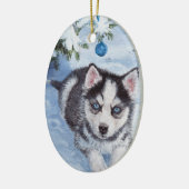 Blaues Weihnachtsheisere Keramik Ornament (Links)