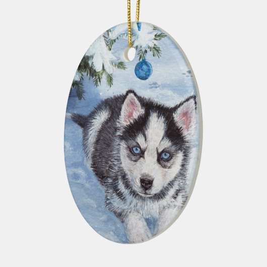 Blaues Weihnachtsheisere Keramik Ornament (Links)
