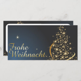 Blaues Weihnachtsmotiv mit goldenem Weihnachtsbaum