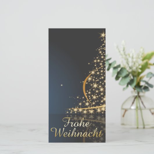Blaues Weihnachtsmotiv mit goldenem Weihnachtsbaum (Stehend Vorderseite)