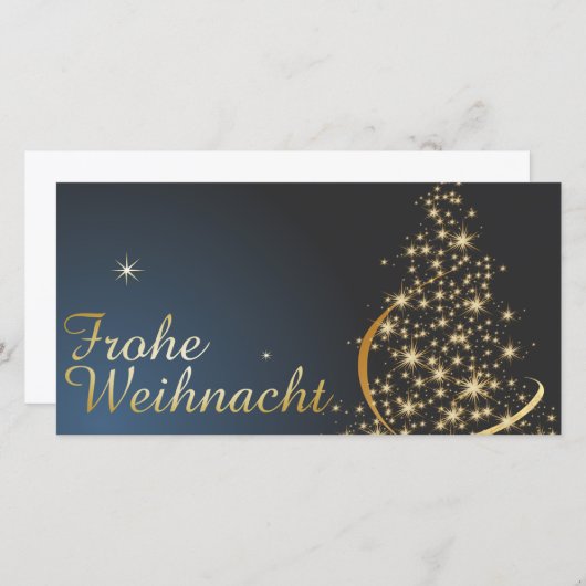 Blaues Weihnachtsmotiv mit goldenem Weihnachtsbaum (Vorne/Hinten)