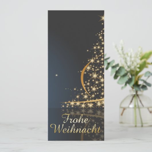 Blaues Weihnachtsmotiv mit goldenem Weihnachtsbaum (Stehend Vorderseite)