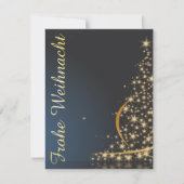 Blaues Weihnachtsmotiv mit goldenem Weihnachtsbaum Einladung (Vorderseite)