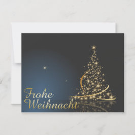 Blaues Weihnachtsmotiv mit goldenem Weihnachtsbaum Einladung