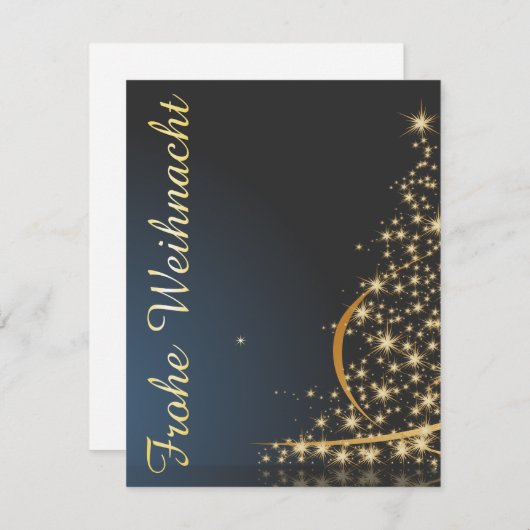 Blaues Weihnachtsmotiv mit goldenem Weihnachtsbaum Einladung (Vorne/Hinten)