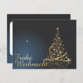 Blaues Weihnachtsmotiv mit goldenem Weihnachtsbaum Einladung (Vorne/Hinten)