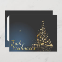 Blaues Weihnachtsmotiv mit goldenem Weihnachtsbaum Einladung