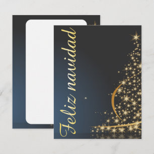 Blaues Weihnachtsmotiv mit goldenem Weihnachtsbaum Einladung