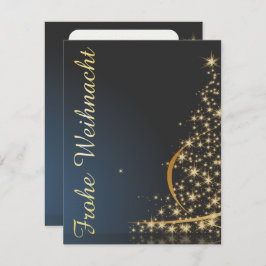 Blaues Weihnachtsmotiv mit goldenem Weihnachtsbaum Einladung