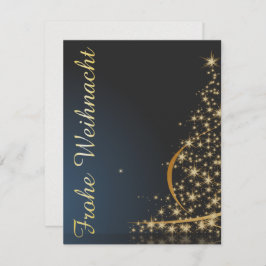 Blaues Weihnachtsmotiv mit goldenem Weihnachtsbaum Einladung