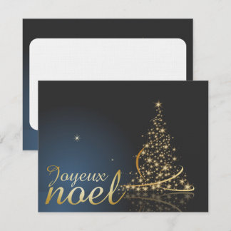 Blaues Weihnachtsmotiv mit goldenem Weihnachtsbaum Einladung