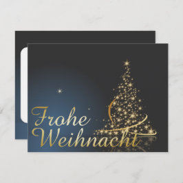 Blaues Weihnachtsmotiv mit goldenem Weihnachtsbaum Einladung