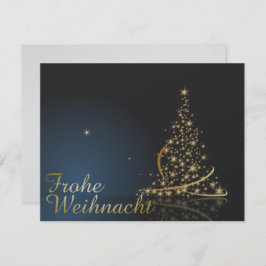 Blaues Weihnachtsmotiv mit goldenem Weihnachtsbaum Einladung