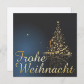Blaues Weihnachtsmotiv mit goldenem Weihnachtsbaum Einladung (Vorne/Hinten)