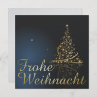 Blaues Weihnachtsmotiv mit goldenem Weihnachtsbaum