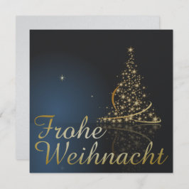 Blaues Weihnachtsmotiv mit goldenem Weihnachtsbaum Einladung