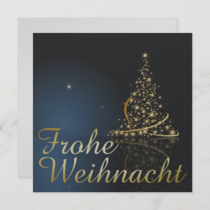 Blaues Weihnachtsmotiv mit goldenem Weihnachtsbaum Einladung