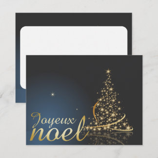 Blaues Weihnachtsmotiv mit goldenem Weihnachtsbaum Einladung