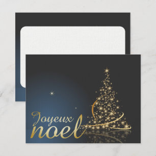 Blaues Weihnachtsmotiv mit goldenem Weihnachtsbaum Einladung