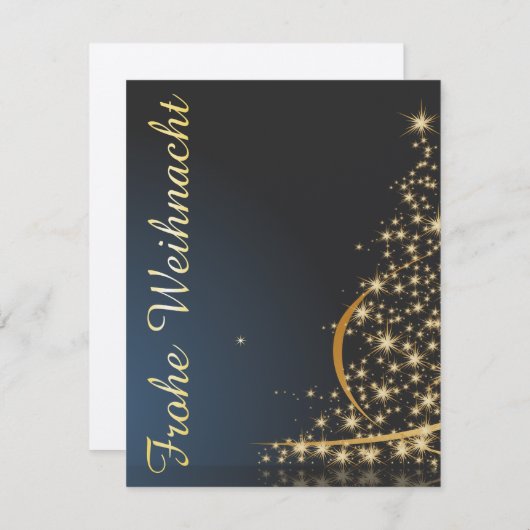 Blaues Weihnachtsmotiv mit goldenem Weihnachtsbaum Einladung (Vorne/Hinten)