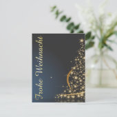 Blaues Weihnachtsmotiv mit goldenem Weihnachtsbaum Einladung (Stehend Vorderseite)