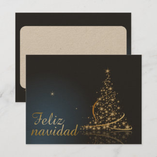 Blaues Weihnachtsmotiv mit goldenem Weihnachtsbaum Einladung