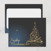Blaues Weihnachtsmotiv mit goldenem Weihnachtsbaum