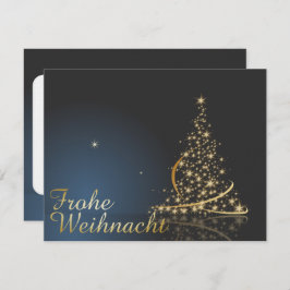 Blaues Weihnachtsmotiv mit goldenem Weihnachtsbaum Einladung