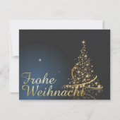Blaues Weihnachtsmotiv mit goldenem Weihnachtsbaum Einladung (Vorderseite)