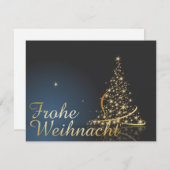 Blaues Weihnachtsmotiv mit goldenem Weihnachtsbaum Einladung (Vorne/Hinten)
