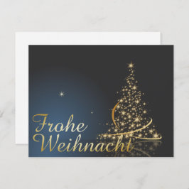 Blaues Weihnachtsmotiv mit goldenem Weihnachtsbaum Einladung