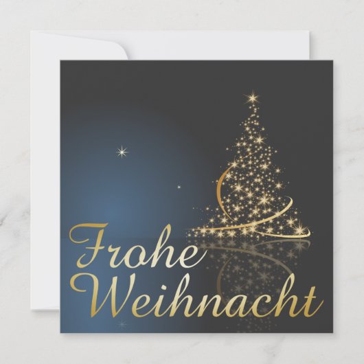 Blaues Weihnachtsmotiv mit goldenem Weihnachtsbaum Einladung (Vorderseite)
