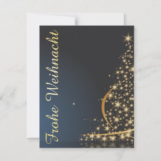 Blaues Weihnachtsmotiv mit goldenem Weihnachtsbaum Einladung (Vorderseite)