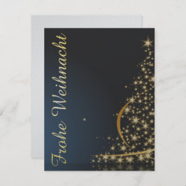 Blaues Weihnachtsmotiv mit goldenem Weihnachtsbaum Einladung