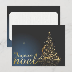 Blaues Weihnachtsmotiv mit goldenem Weihnachtsbaum Einladung