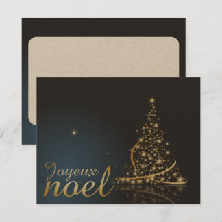 Blaues Weihnachtsmotiv mit goldenem Weihnachtsbaum Einladung