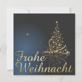 Blaues Weihnachtsmotiv mit goldenem Weihnachtsbaum Einladung