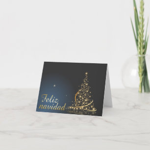 Blaues Weihnachtsmotiv mit goldenem Weihnachtsbaum Karte
