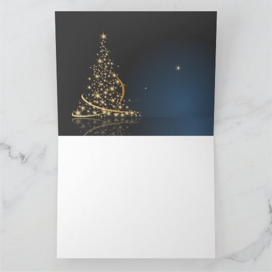 Blaues Weihnachtsmotiv mit goldenem Weihnachtsbaum Karte (Innenseite)