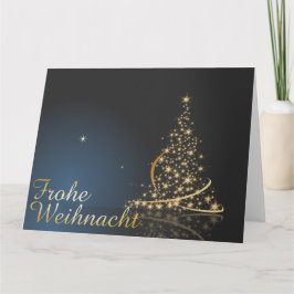 Blaues Weihnachtsmotiv mit goldenem Weihnachtsbaum Karte