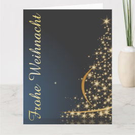 Blaues Weihnachtsmotiv mit goldenem Weihnachtsbaum Karte