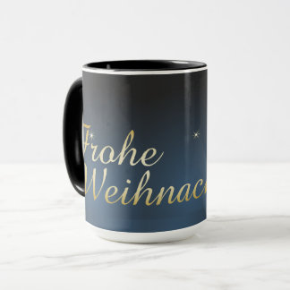 Blaues Weihnachtsmotiv mit goldenem Weihnachtsbaum Tasse