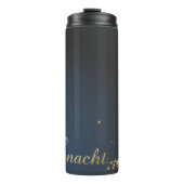 Blaues Weihnachtsmotiv mit goldenem Weihnachtsbaum Thermosbecher (Vorderseite)