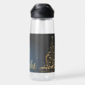 Blaues Weihnachtsmotiv mit goldenem Weihnachtsbaum Trinkflasche (Rückseite)