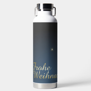 Blaues Weihnachtsmotiv mit goldenem Weihnachtsbaum Trinkflasche