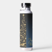 Blaues Weihnachtsmotiv mit goldenem Weihnachtsbaum Trinkflasche (Rechts)