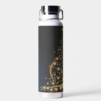 Blaues Weihnachtsmotiv mit goldenem Weihnachtsbaum Trinkflasche
