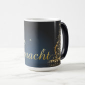 Blaues Weihnachtsmotiv mit goldenem Weihnachtsbaum Verwandlungstasse (VorderseiteRechts)