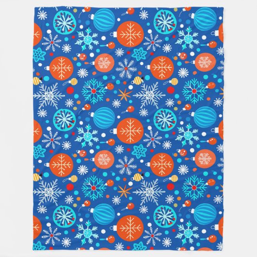Blaues Weihnachtsmuster Fleecedecke (Vorderseite)