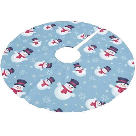 Blaues Weihnachtsmuster mit Schneemännern und Polyester Weihnachtsbaumdecke (Schrägansicht)